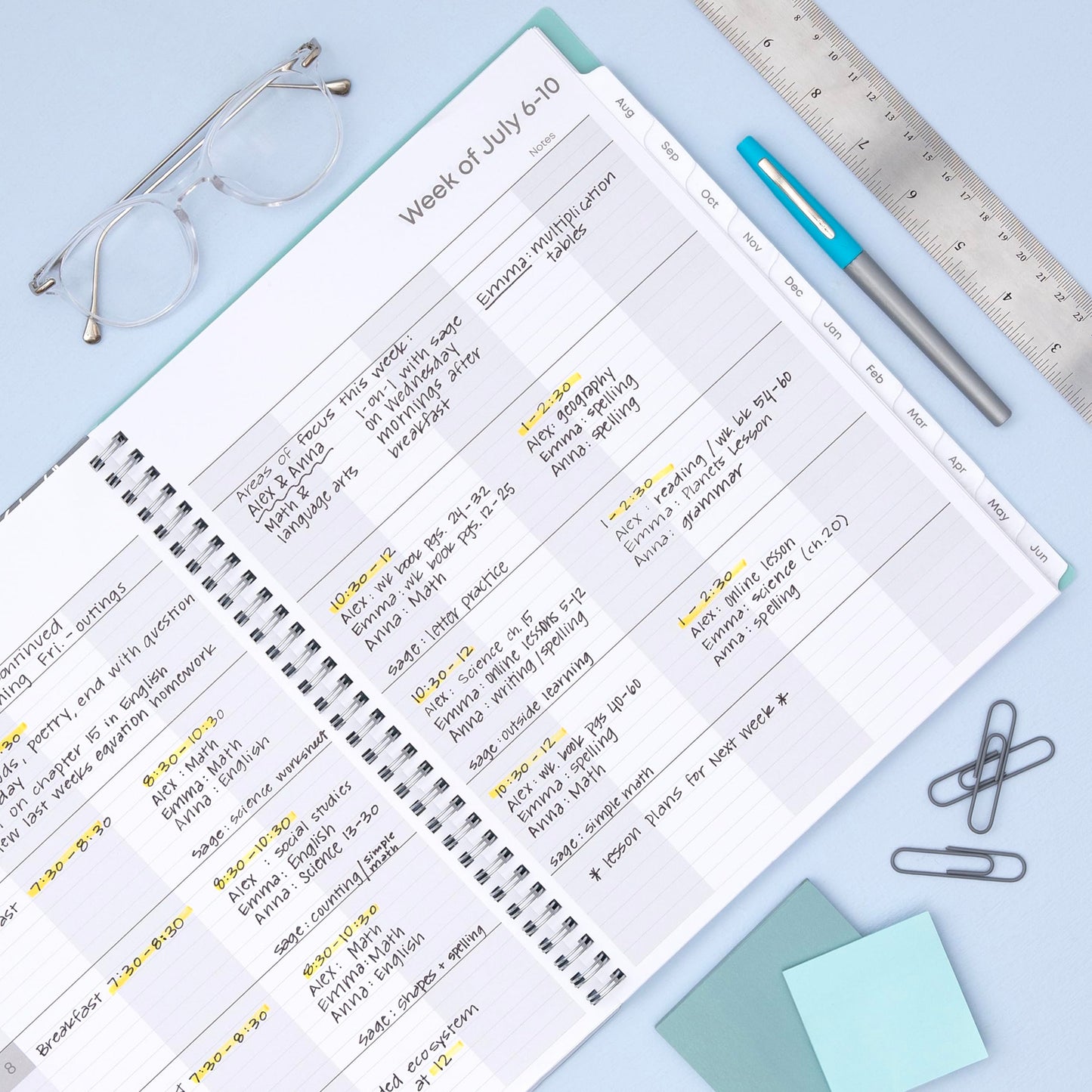 Blue Sky 2026-2027 Weekly and Monthly Academic Year Teacher Lesson Planner Calendar, July 2026 - June 2027, 8.5" x 11", Flexible Cover, Wirebound, Laminated Tabs, Storage Pocket, Prairie Aqua