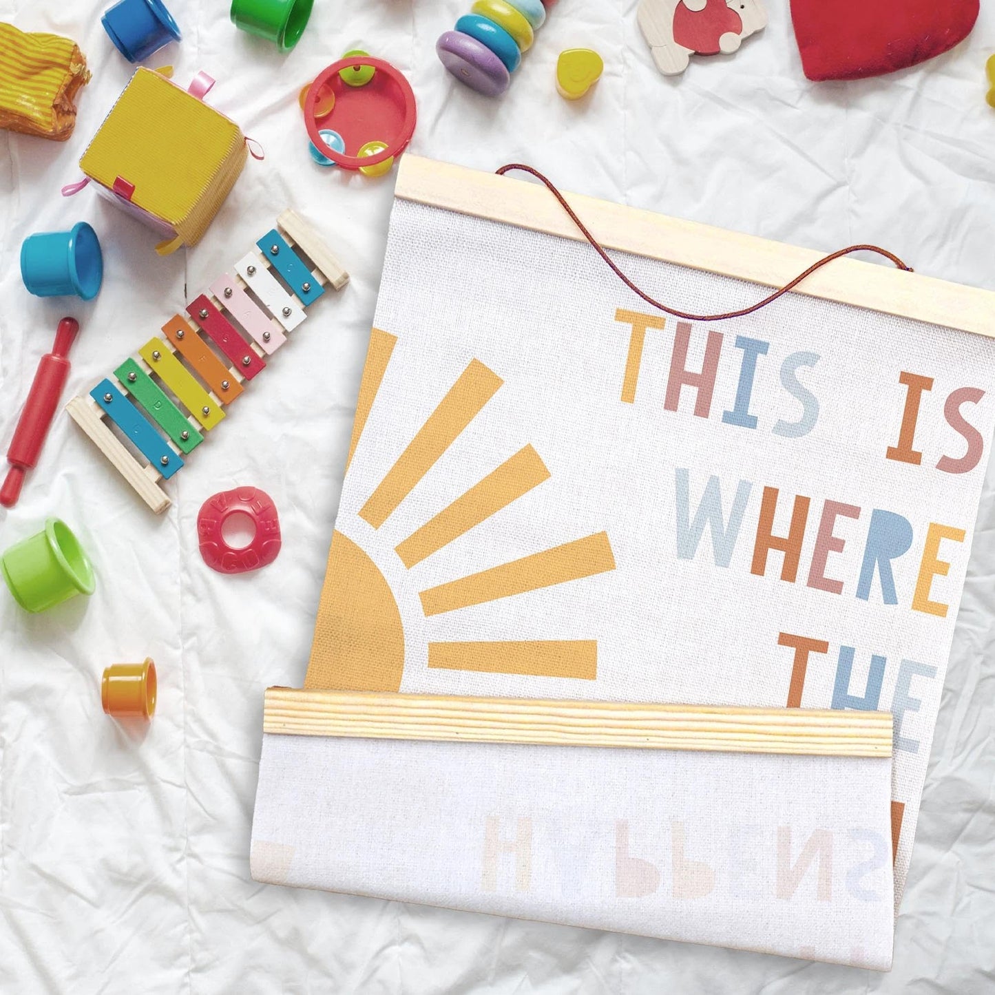 LKETW Boho Classroom Poster Hanger Frame 12x16 Inch, Inspirational Wall Art Posters for Classroom, Boho Sunshine This Is Where the Fun Stuff Happens Hanging Banner Decor for Kids Room Bedroom Playroom
