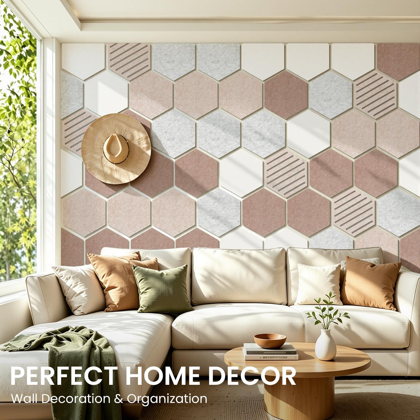 Hexagon Cork Bulletin Board Tiles, 10 Pack Felt Board with 25 Push Pins, Photo Display Board for Office & Home Classroom Wall Decor, 11.8x10.2 Inches