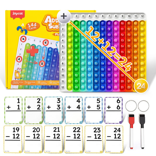 JoyCat Addition and Subtraction Flash Cards with Pop Math Board, 144 Math Flashcards for Kids Ages 4-8, Homeschool Kindergarten 1st 2nd Grade Math Manipulatives with Workbook, Markers, Rings & Bag