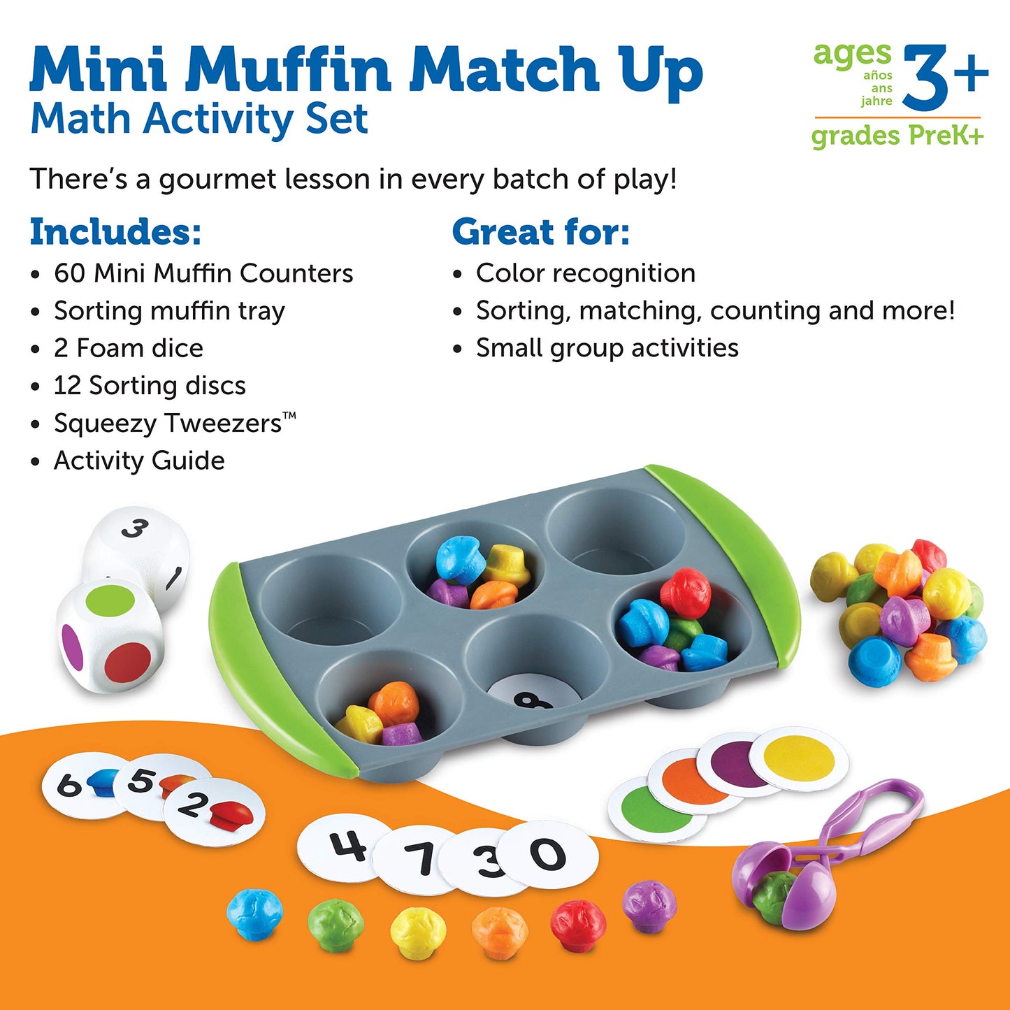 Learning Resources Mini Muffin Match Math Activity Set - 76 Pieces, Ages 3+, Counting Games for Kids, Preschool Toys, Homeschool Montessori Activities, Gifts for Boys and Girls