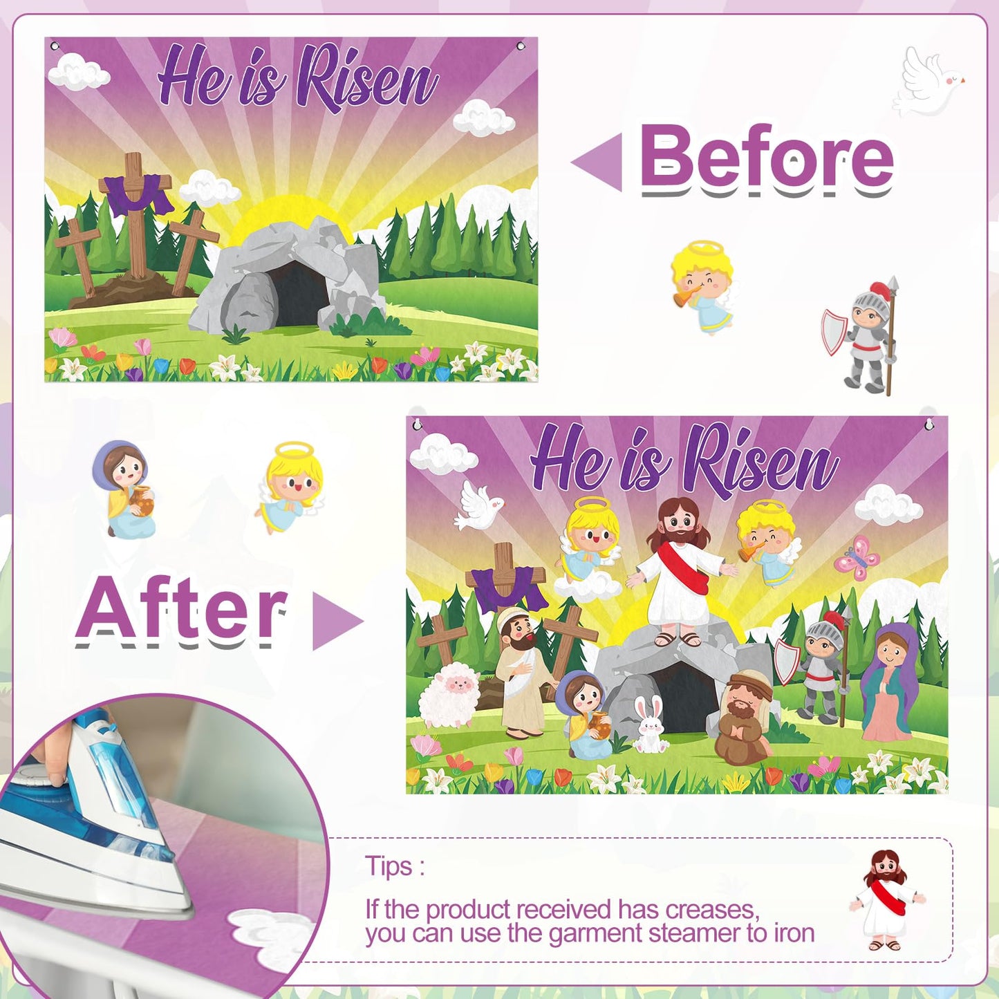 Cinrobiye Christian Easter Felt Board Set, Jesus Resurrection Story Scene with Reusable Pieces, Religious Teaching Tool Gift Set for Sunday School Classroom, Easter Basket Stuffers Party Favors
