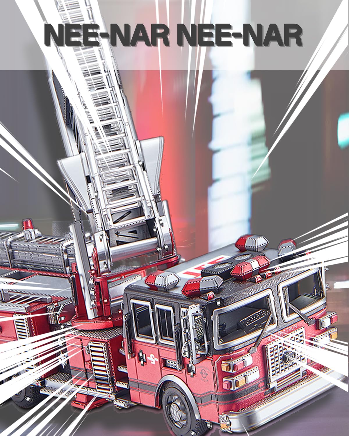 Piececool 3D Metal Puzzles for Adults, Ladder Truck Fire Engine Model Kits Building, Challenge to Assemble DIY Craft Kits, Best Birthday Christams Gifts - 354 Pcs
