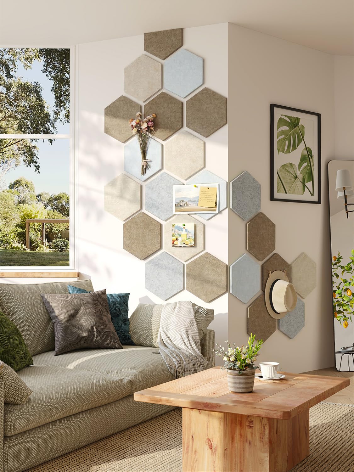 Uoisaiko 8 Pack Hexagon Felt Bulletin Board Tiles - 12" Large Thick Pin Board for Walls with 30 Push Pins, DIY Boards for Office Home School Decor, Aesthetic Hex Cork Board Alternative