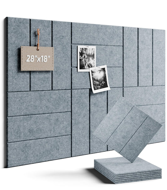 Felt Bulletin Board Tiles -28"x18" with 40 Adhesive Tabs, Cork Board Alternative for Office Decor, Push Pin Board Wall Organizer 6-Pack (Blue Gray)