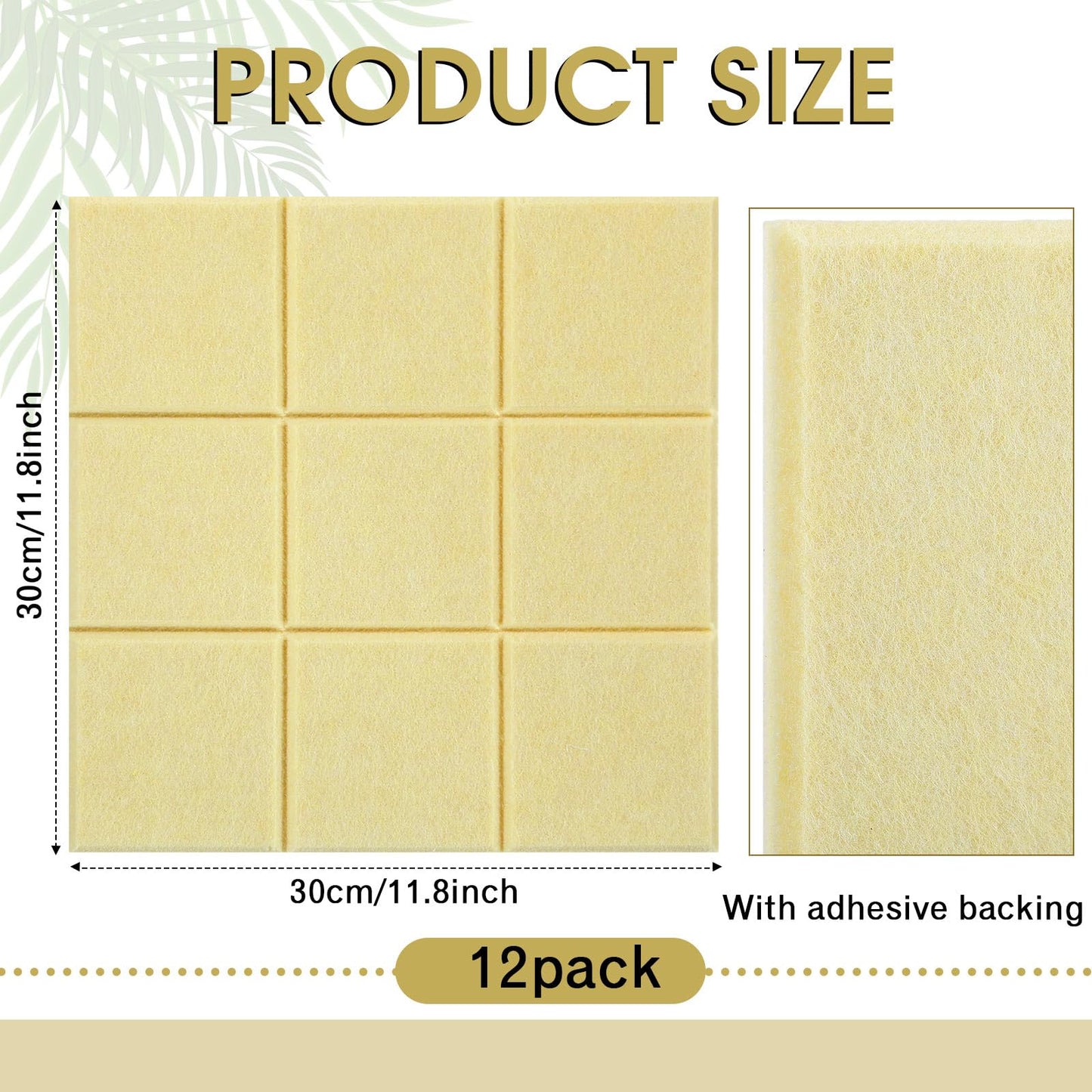 Honoson 12 Pack 48 x 36 Inches Large Cork Board Felt Wall Tiles with Safe Adhesive Large Decorative Vision Wall Board for Walls Home Office (Light Yellow)