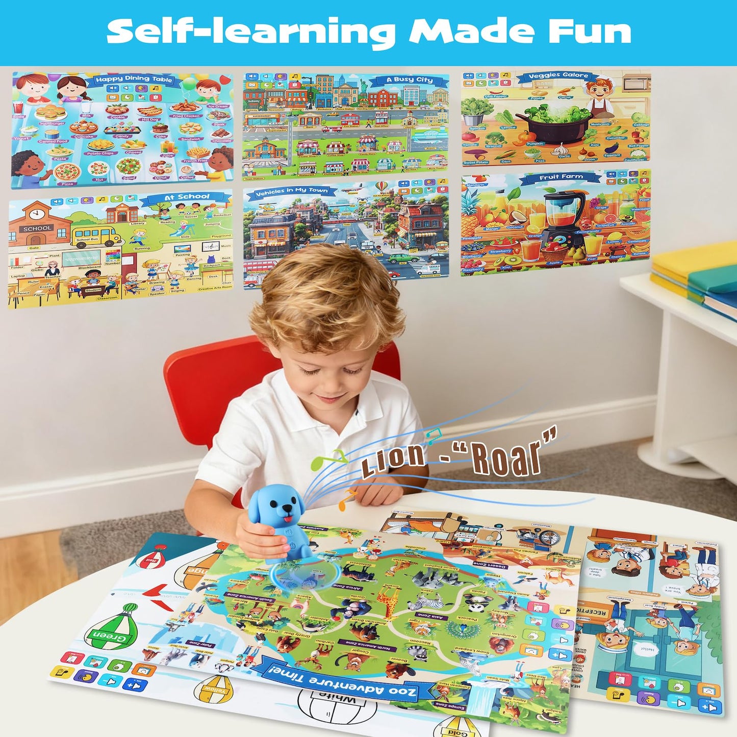 Learning Poster Mat with Talking Pen for Preschool Early Education Learning Toys, Talking Posters for Toddlers Ages 2-4 Grandkids, Interactive Sensory Autism Toys for Birthday Gifts