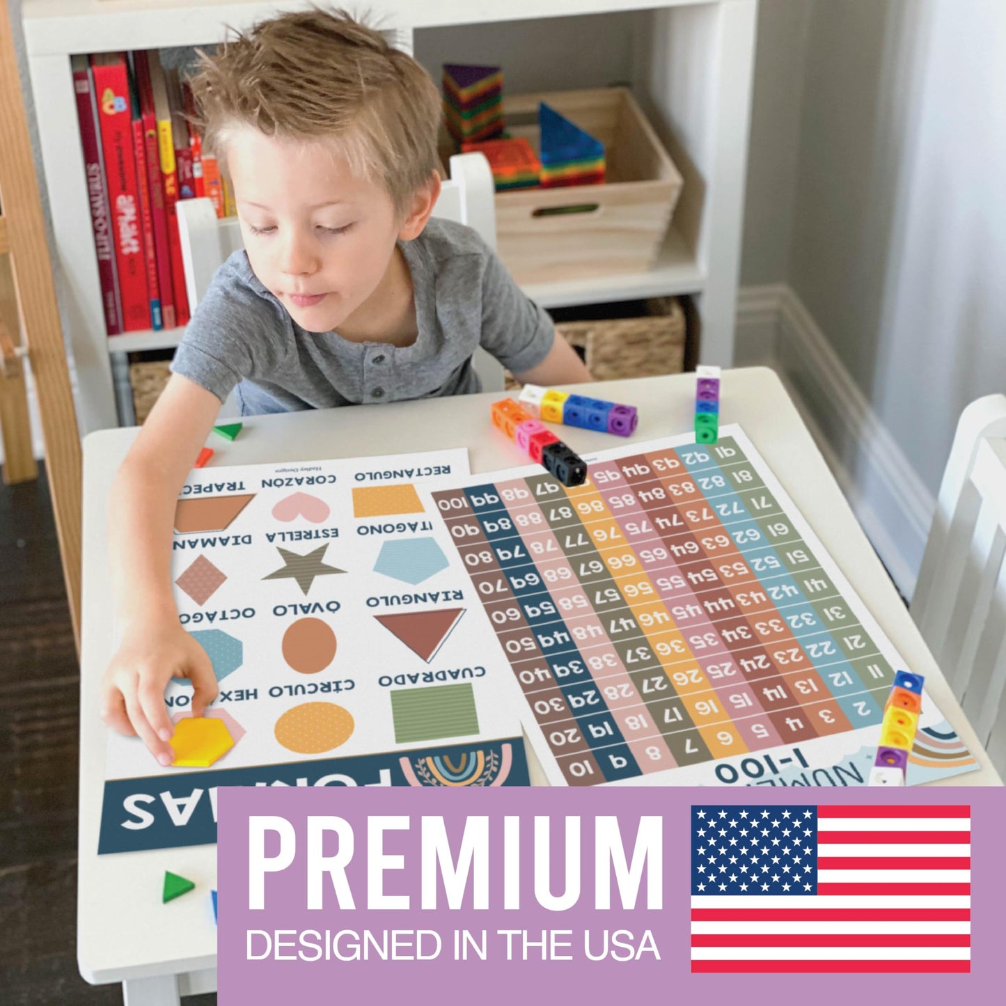 Hadley Designs Spanish Posters for Classroom - 12 Bilingual Educational Posters for Spanish Classroom Decorations Must Haves, Calendario y Alfabeto en Español Para la Pared, Boho Teacher Supplies