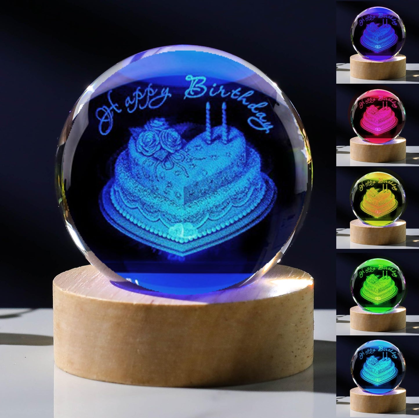 3D Birthday Gifts for Women Crystals Ball 60mm - Birthday Figurines Decor Glass Birthday Cake Figurine Decor Stuff for Best Friend Lovers Mom Dad Keepsake Paperweight