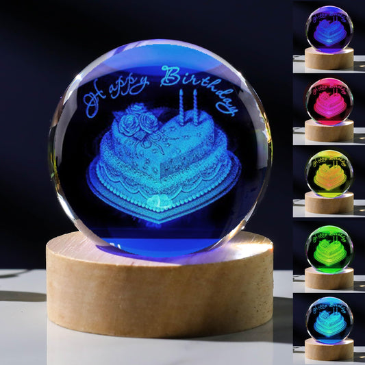 3D Birthday Gifts for Women Crystals Ball 60mm - Birthday Figurines Decor Glass Birthday Cake Figurine Decor Stuff for Best Friend Lovers Mom Dad Keepsake Paperweight