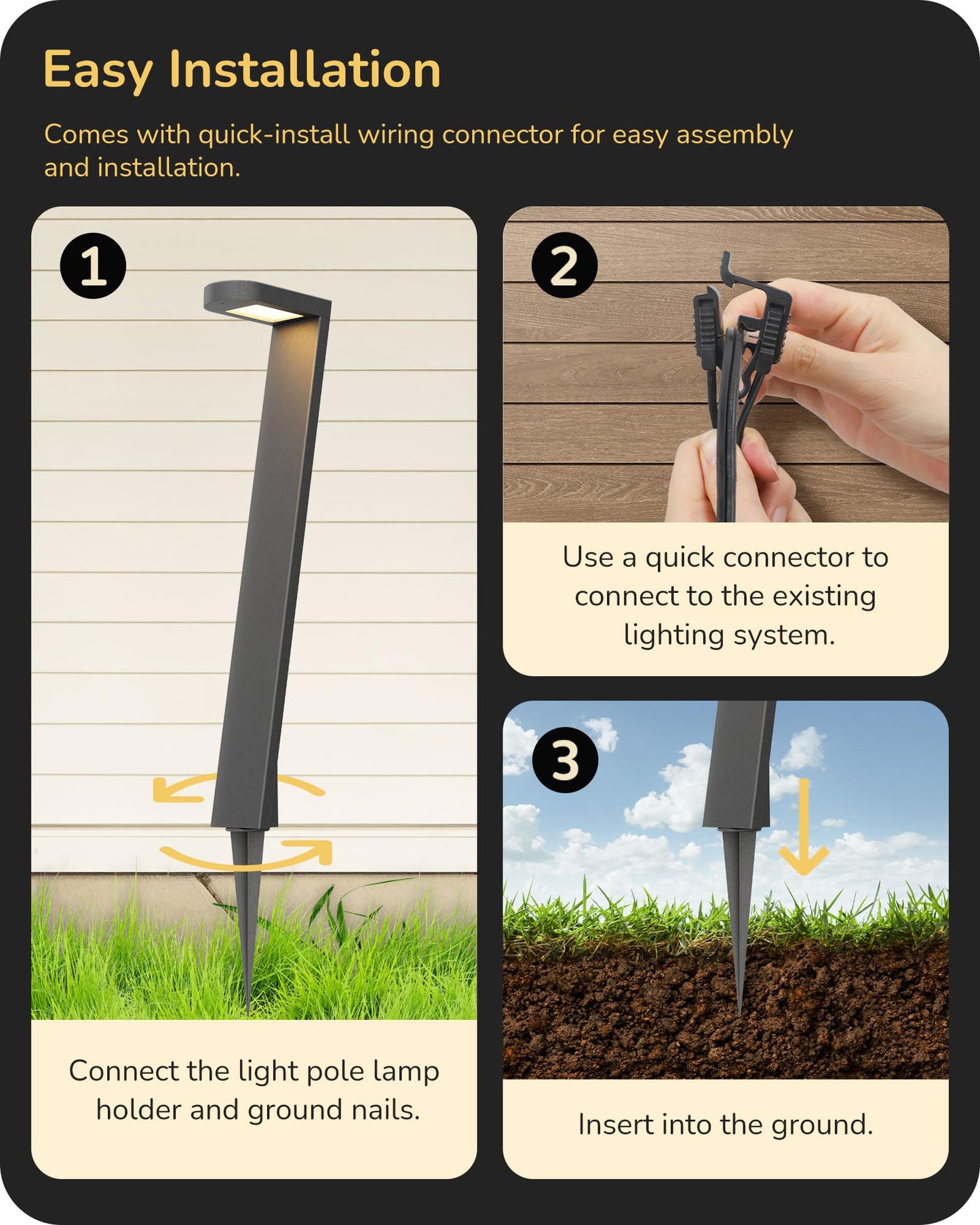 EDISHINE Low Voltage Pathway Lights, 2700K, 100LM, 5.5W, Aluminum, Black, Model JPZ1502L, Waterproof Outdoor Lighting