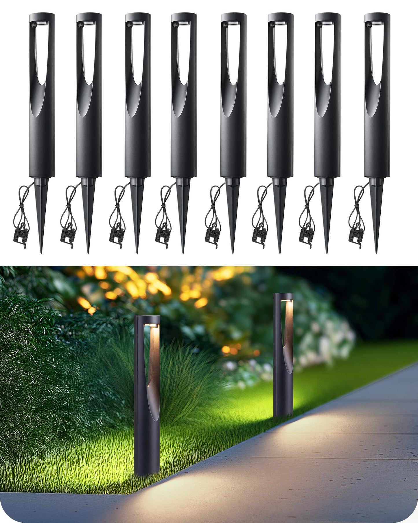 EDISHINE Low Voltage Landscape Lighting, 12V 2W 150LM, Waterproof LED Pathway Lights, 8 Pack, Black, Model HGSL36B