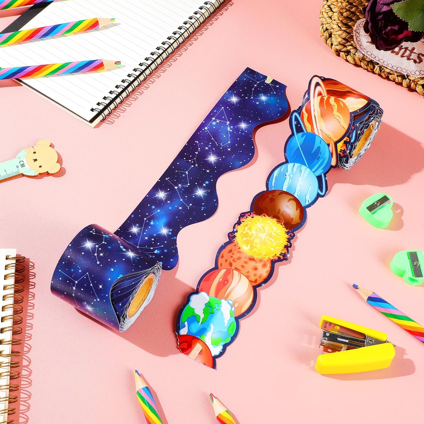 Trandraft 2 Rolls 65.6ft Space Bulletin Board Decorations Solar System Bulletin Board Borders Strips Space Classroom Decor Galaxy Back to School Trim Borders for Home Office