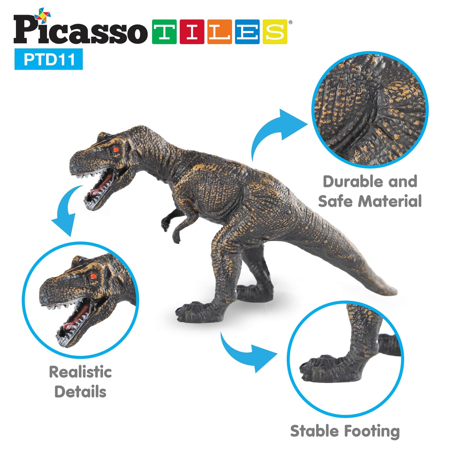 PicassoTiles Dinosaur Play Mat Toys 32pc Dino Playset STEM Activity Learning Kit STEAM Toy with Educational Book, 21 Action Figures T-Rex, Triceratops, Velociraptor, Trees, Rocks for Kids 3+ PTD11