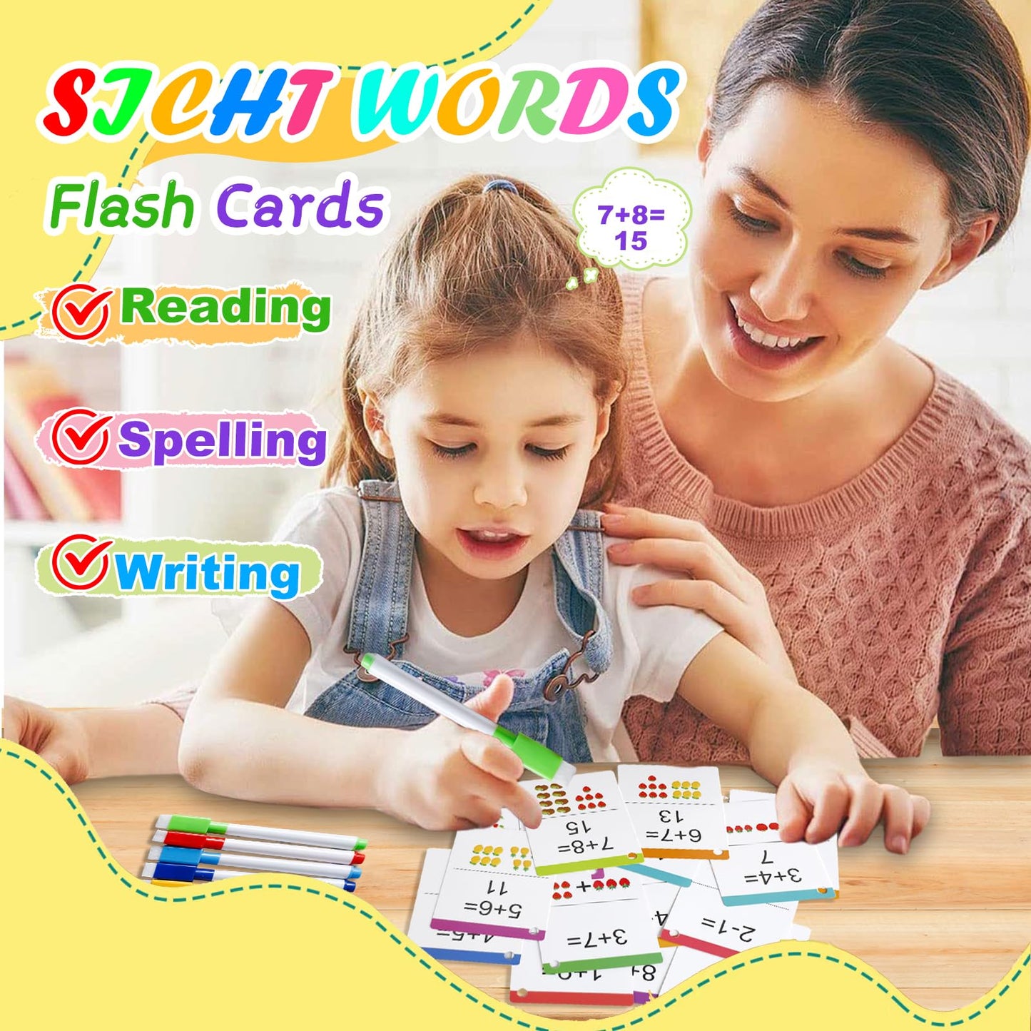 Alphabet ABC,Addition and Subtraction,Number,First Words,Shapes,Color Flash Cards 7 Set,568 Words Double-Sided Kindergarten Preschool Educational Pre k Flash Cards,Toddler FlashCards for Kids Ages 3+