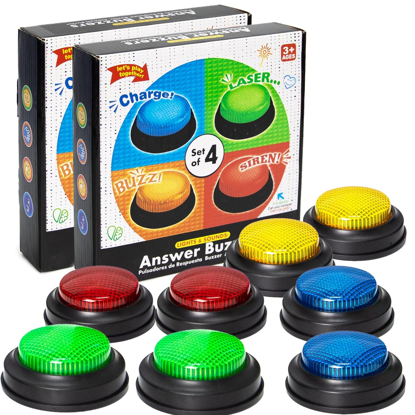 ALS AILISUO 8-Pack Buzzers for Trivia Games, Kids Toys Board Games with Lights and Sound for Classroom, Family Games, Parties, Competition, Game Show and More (Glow, Pack, 8)