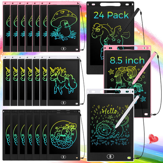 Zhehao 24 Pieces LCD Writing Tablet Doodle Board 8.5 Inch Colorful Reusable Screen Board Pad Reusable Drawing Writing Learning Educational Pad Toys for Girls Boys 8-10 3-10(Simple Round Style)