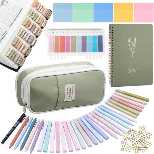 KOPKOFT Bible Study Supplies, Bible Journaling Kit for Women with Journal, Pen Case, Tabs, Highlighters and Pens, Bible Accessories Set for Women Students Beginner, Christian Gifts (Green)