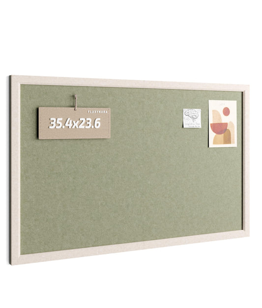 Fluxynara Foldable Cork Board Alternative, Felt Bulletin Board 35.4" x 23.6" Oatmeal Frame with 24 Adhesive Tabs, Pin Board for Home Office, Classroom, Entryway, Kitchen Wall Decor—Sage