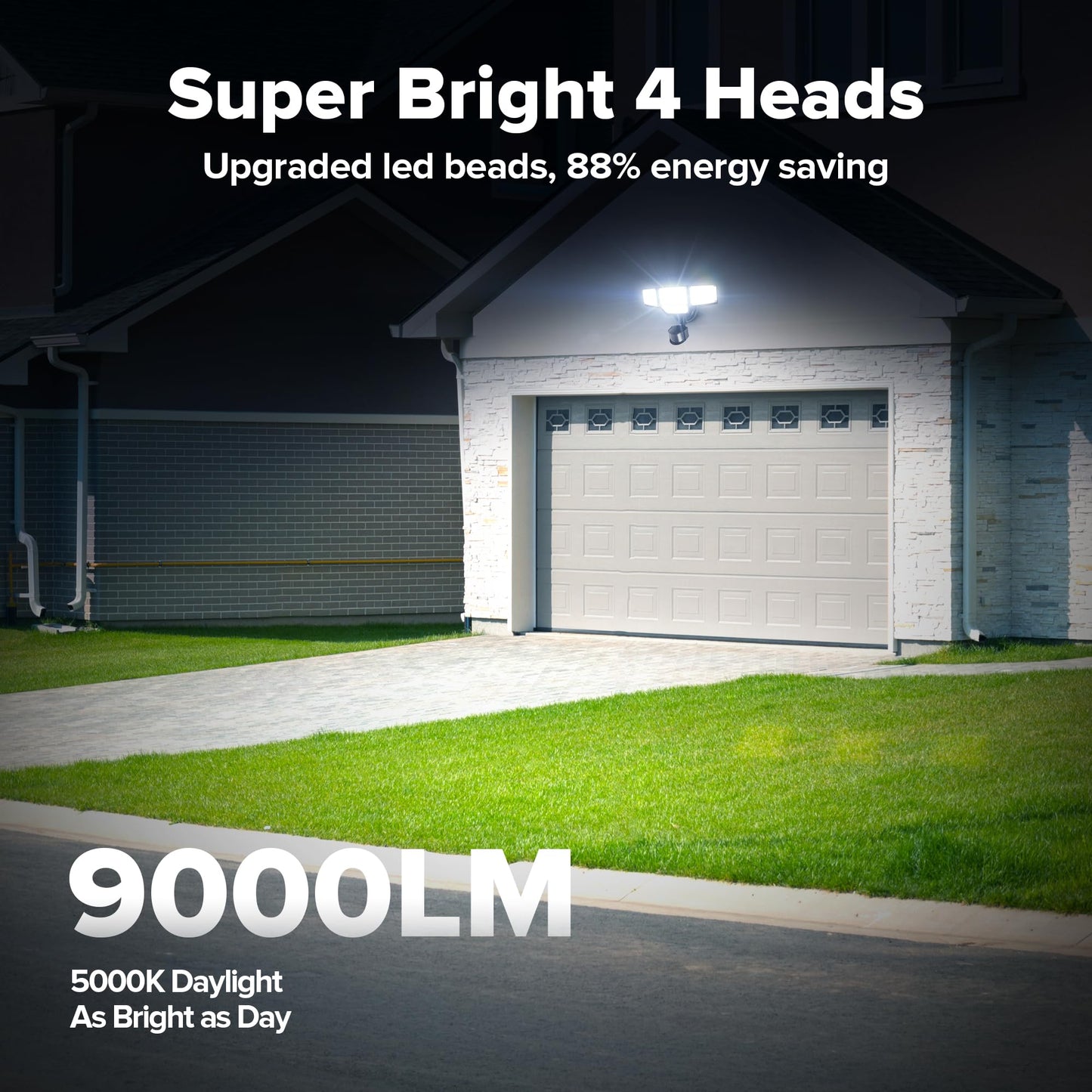 LUTEC 80W LED Security Lights, 9000LM Motion Sensor, 4 Head Flood Light, IP65 Waterproof, Black, Model 7632816012, 2 Pack