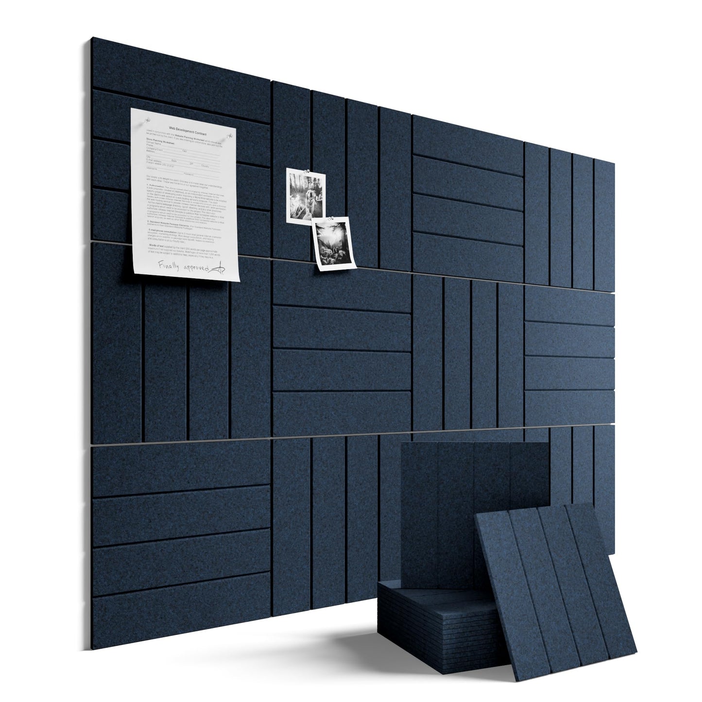 Large Felt Bulletin Board 48" x 36" Cork Board Alternative-12 Pack with 70 Safe Removable Adhesive Tabs, Cork Boards for Walls Cork Board for Home Office Classroom Pin Board-Carbon Blue