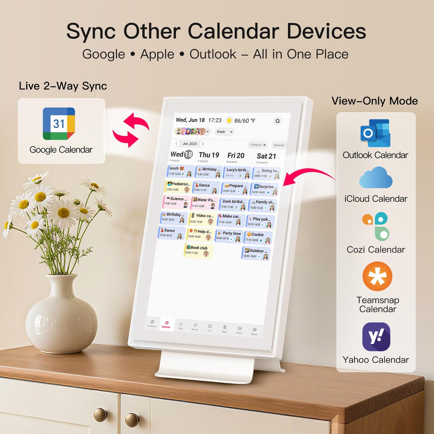 15.6 Inch Family Digital Calendar - Chore Chart, Meal Planner, Photo Display, FHD Interactive Touchscreen with LED Reminder, Wall & Desk Mount Smart Electronic Planner