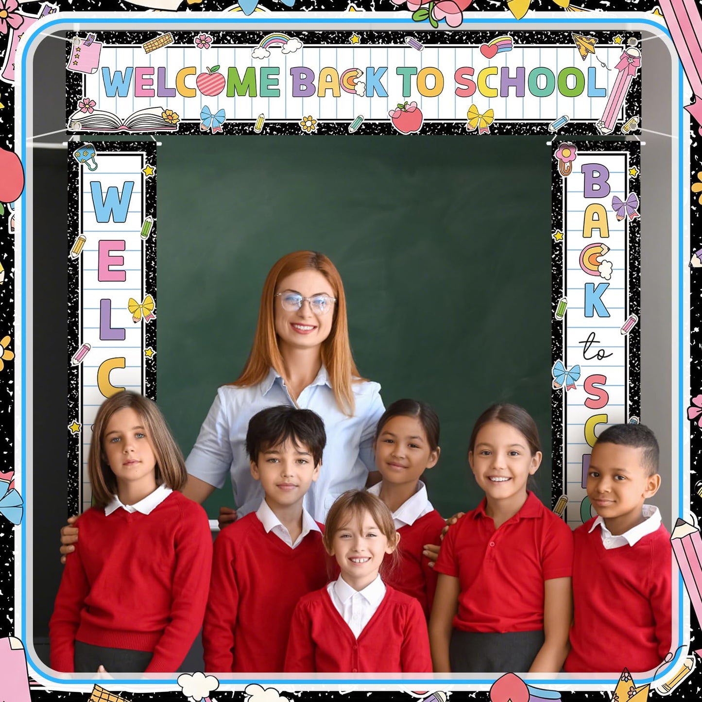 Fanfanwin 3 Pcs Welcome Back to School Banner Pastel Composition First Day of School Decoration Learning Party Supplies for Teacher Kindergarten Primary Classroom Decoration