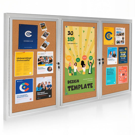 Lockable Outdoor Enclosed Bulletin Board, Weatherproof Cork Noticeboard with Locking Door, Wall-Mounted Aluminum Silver Framed Display Case for Messages,70x36 Inch