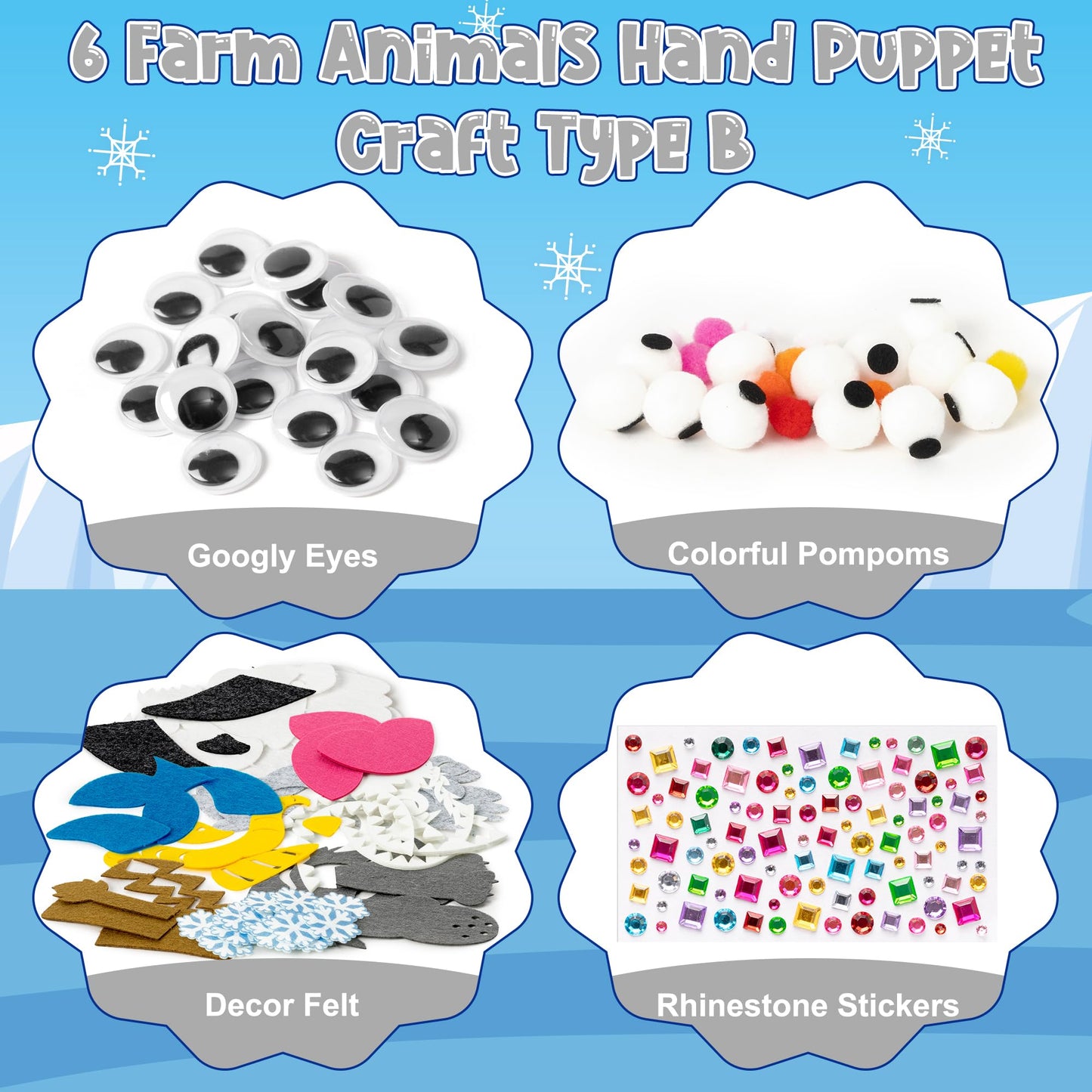 WATINC 6Pcs Hand Puppet Making Kit, Art Craft Felt Sock Puppet Toys, Creative DIY Make Your Own Pompoms Wiggle Googly Eyes Storytelling Role Play Party Supplies Gift for Girls Boys (Polar Animals B)