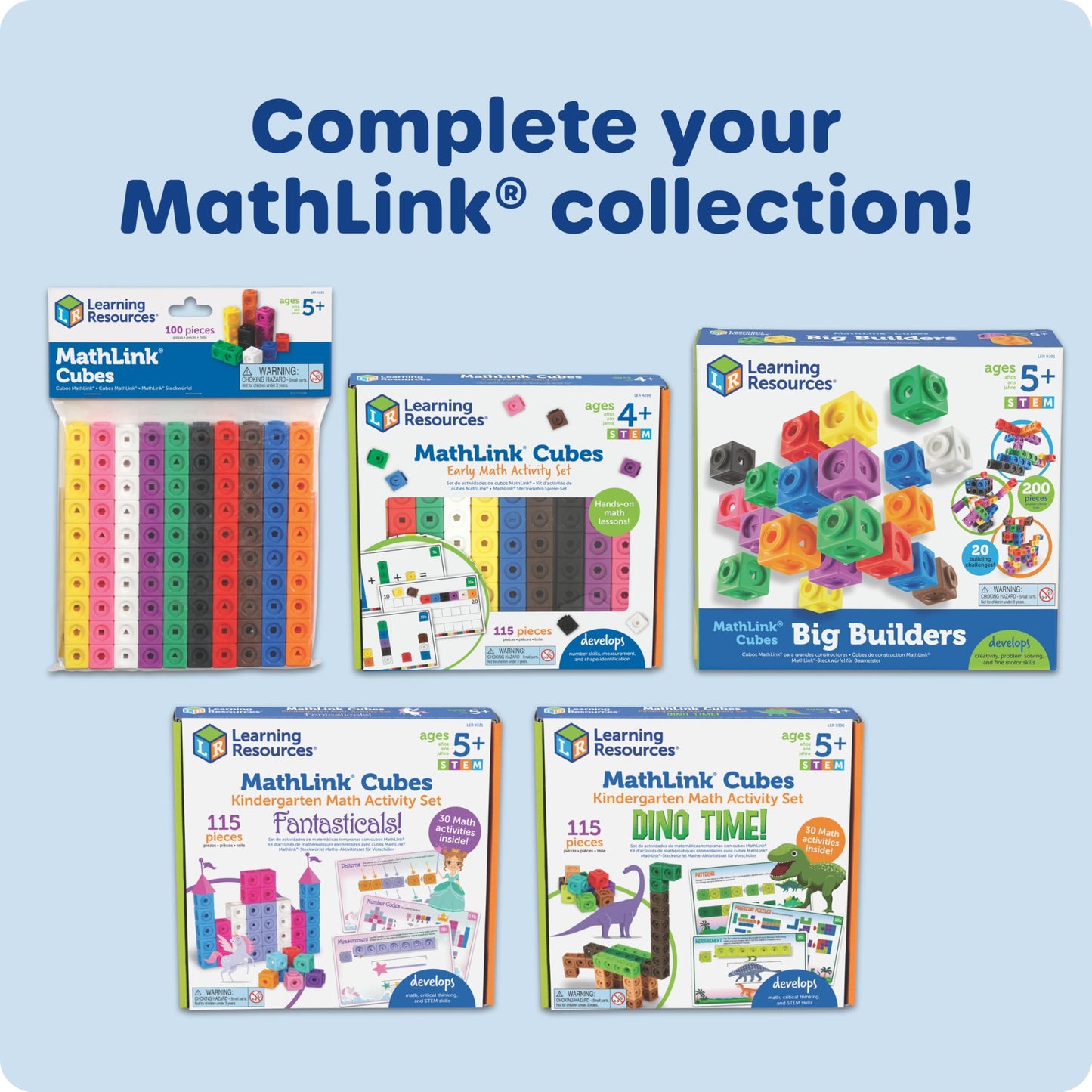 Learning Resources MathLink Cubes - Set of 100 Cubes, Ages 5+ Kindergarten, STEM Activities, Math Manipulatives, Homeschool Supplies, Teacher Supplies