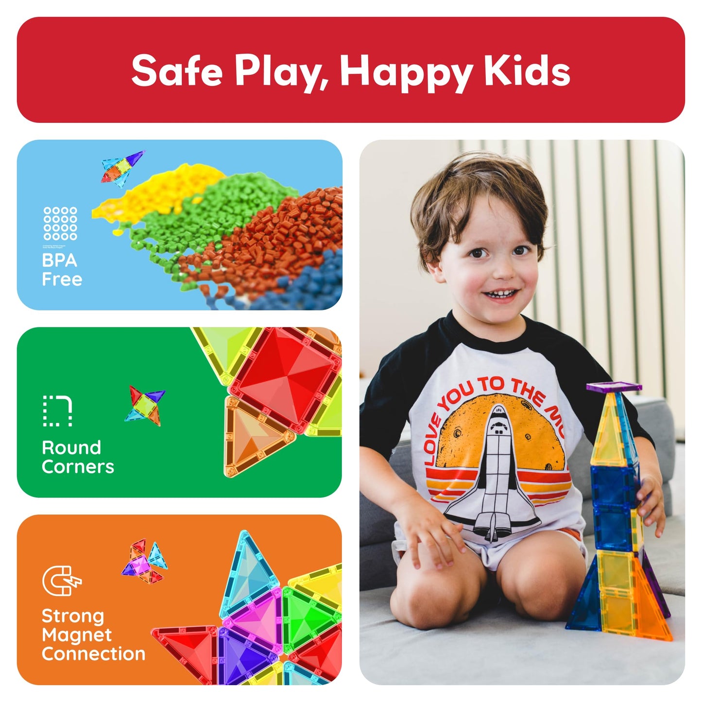 PicassoTiles 80 Pcs Magnetic Building Tiles Magnet Building Block Toys W/Car Diamond Educational Construction Playset Toy for STEM Sensory Gifts Kid Brain Development Stacking Blocks Construction Set