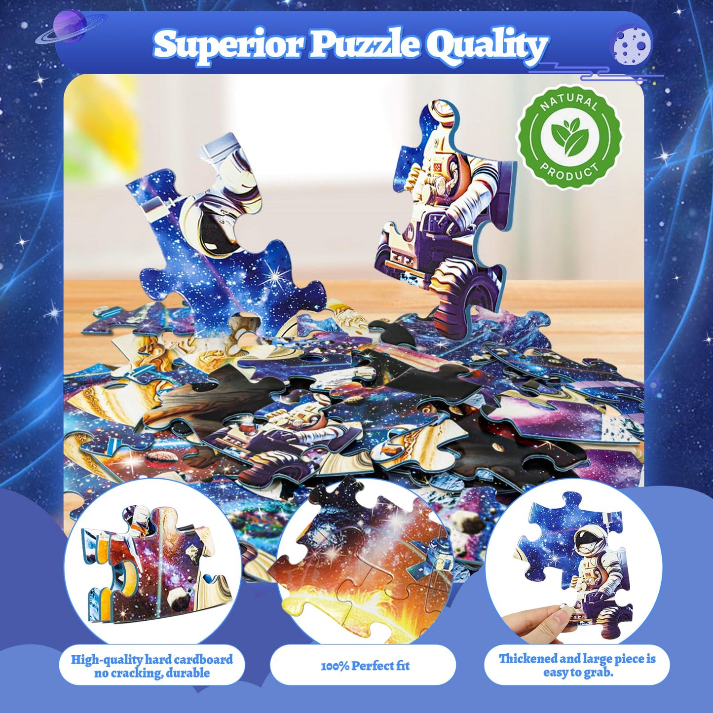 Glow in The Dark Solar System Jigsaw Puzzles for Kids Ages 4-8, 70 Pieces Kids Space Planet Floor Puzzle Toys Ages 8-10, Large Round Educational Puzzle Toys Easter Gifts for Kids Boys Girls