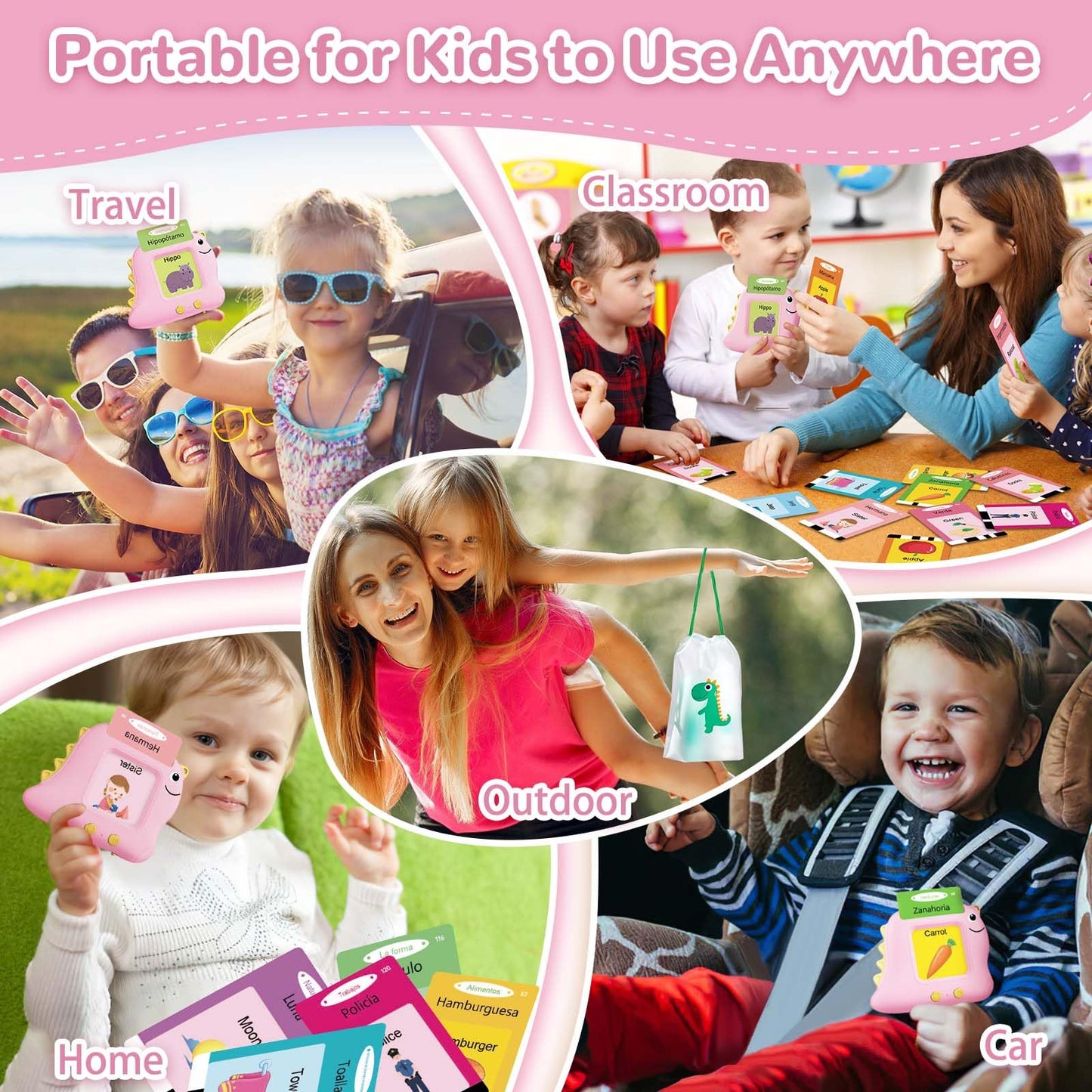 Alotwan Girls Toys Spanish Talking Flash Cards - Toddler Montessori Toys for Age 2-4, Bilingual Español Speech Therapy, 224 Words Preschool Learning Activity, Gifts for Little Girls 2 3 4 5 Years Old