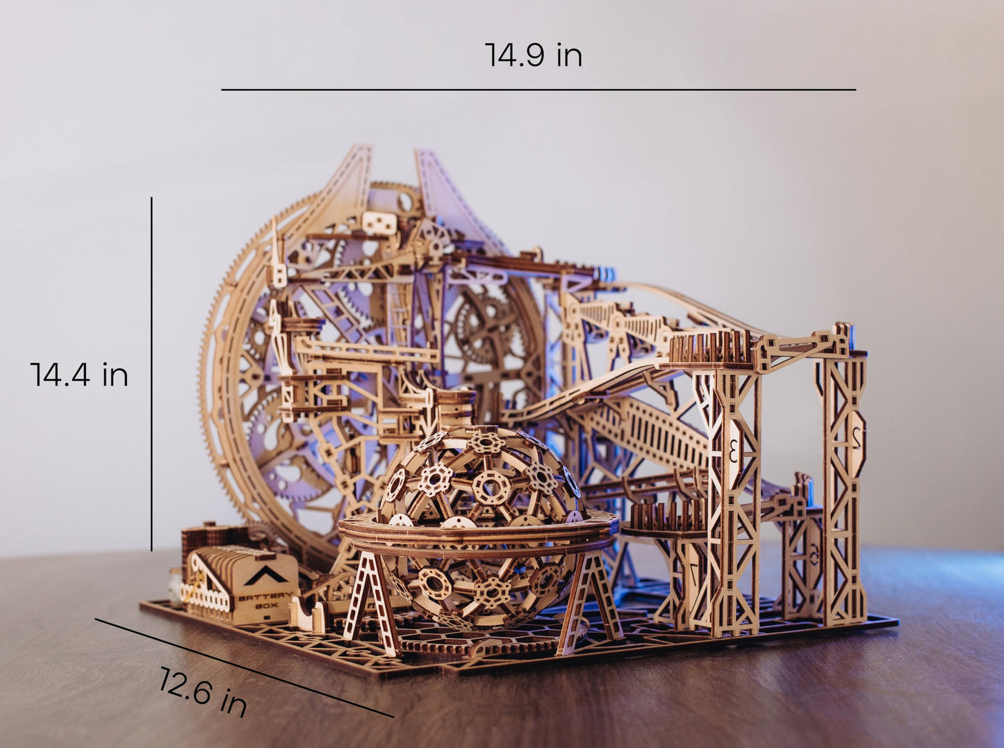 Wood Trick Wooden Marble Run Electric Motorized - 3D Wooden Puzzles for Adults to Build - 15x14 in - Roller Coaster Wooden Model Kits for Adults to Build