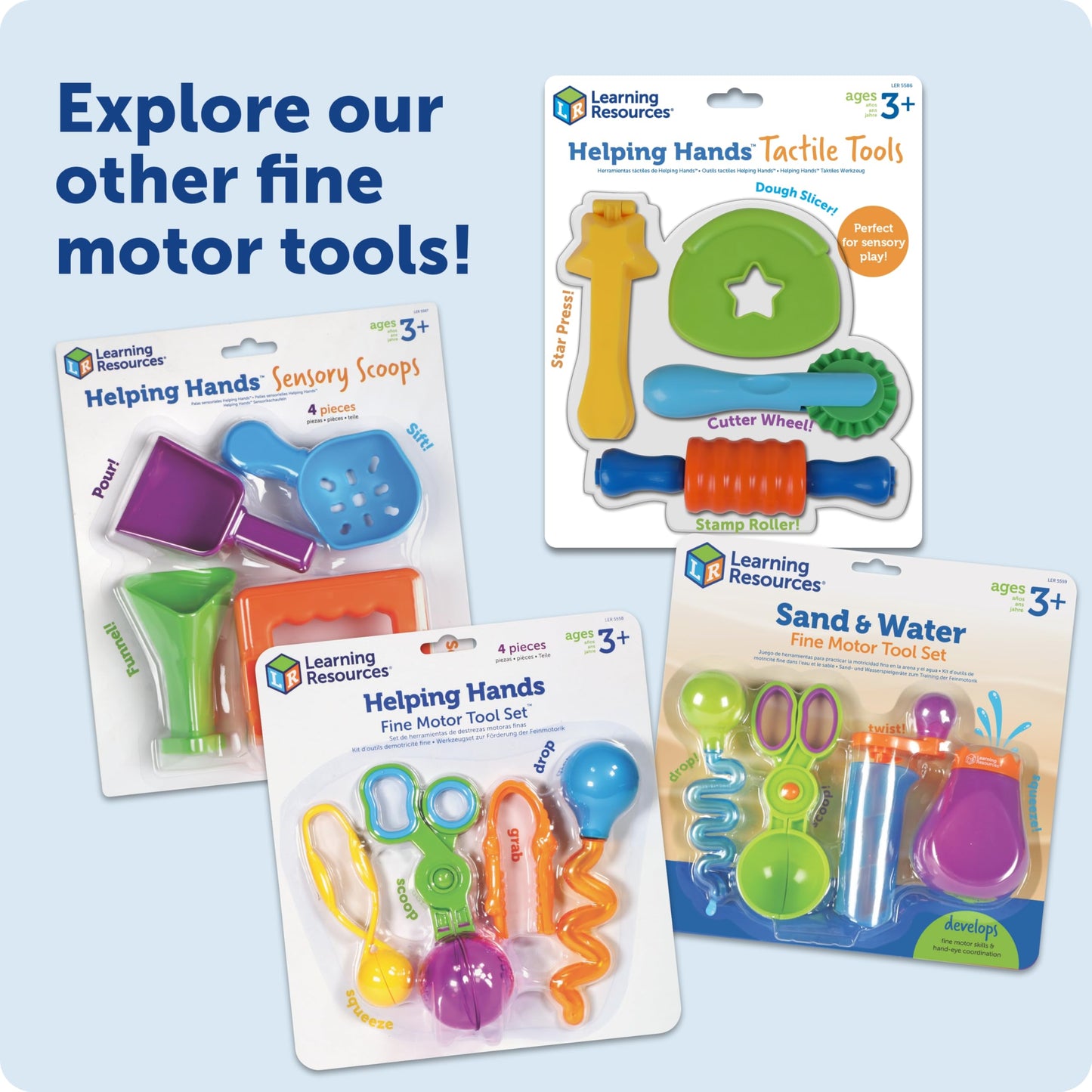 Learning Resources Helping Hands Tactile Tools - Sensory Bin Toys, Preschool Toddler Activities, Fine Motor Toy, Tools for Sensory Bins and Table, Montessori, Gifts for Boys and Girls