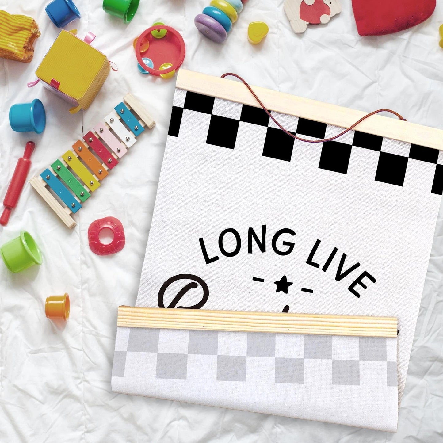 LKETW Long Live Boyhood Poster Hanger Frame 12x16 Inch, Race Car Boy Nursery Wall Art Posters for Playroom, Black and White Checkered Hanging Banner Decor for Toddler Boy Nursery Room Bedroom