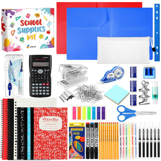 Gilprop 108 Pcs Middle High School Supplies Kit Back to School Supplies for Student 7-12 Grades Essentials Bundle Box Calculator Pencils Compass Notebook Pens(Colorful)