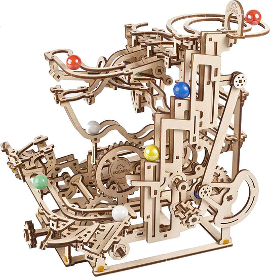 UGEARS Marble Run Tiered Hoist 3D Wooden Puzzles for Adults - Wooden Model Kits for Adults Marble Run Hobbies for Men Wooden Marble Race Model Kits for Adult Brain Teaser, Hobby Set