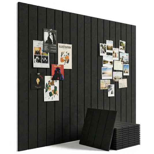Aothia 12-Pack Felt Bulletin Board Tiles - 48x36 Modular Pin Board for Walls, 0.2" Thick Cork Board Alternative for Office & Classroom, 70 Adhesive Tabs & 40 Pushpins Included (Black)