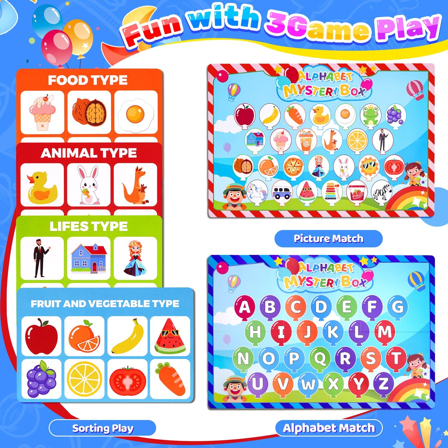 KMTJT Montessori Alphabet Mystery Box Toys for Toddlers Age 1 2 3 4 5, 26Pcs Fine Motor Sensory Sorting Games, Preschool Learning Activities & Speech Therapy, Christmas Birthday Gifts for Boys Girls