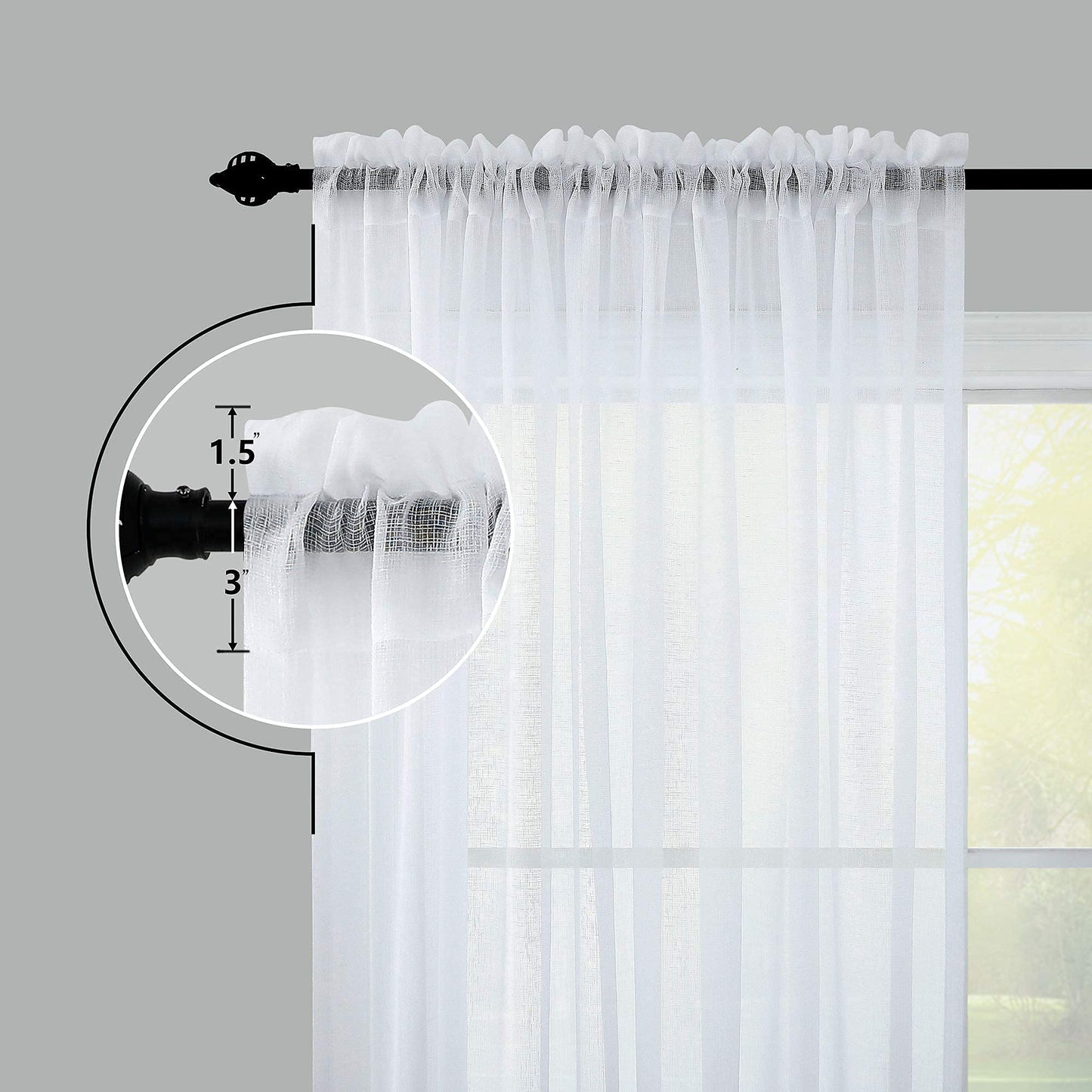 KOUFALL White Sheer Curtains 96 Inches Long 2 Panel Set Drapery Faux Linen Rod Pocket Shabby Chic Curtains for Bedroom Living Room 96 Inch Length