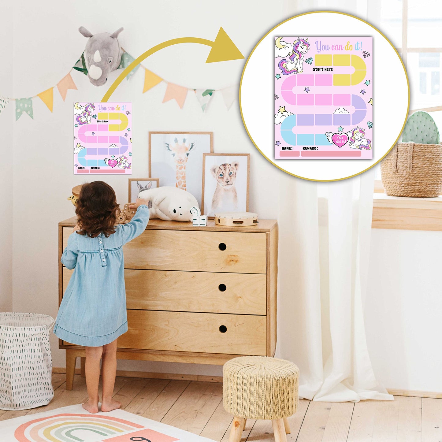 10 Unicorn Reward Chart with 216 Round Stickers, Incentive Behavior Chart for Kids at Home Classroom, Kids Routine Daily Chore Sticker Chart-A21