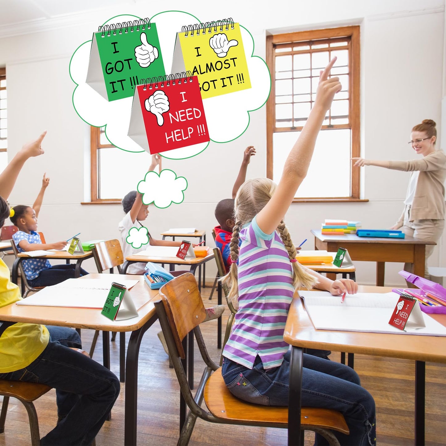 Harloon 36 Pcs I Need Help Mini Flip Chart Signs Self Assessment Cards Behavior Management Classroom Tools for Kids Teachers Classroom School Behavior Educational and Learning Activities Supplies