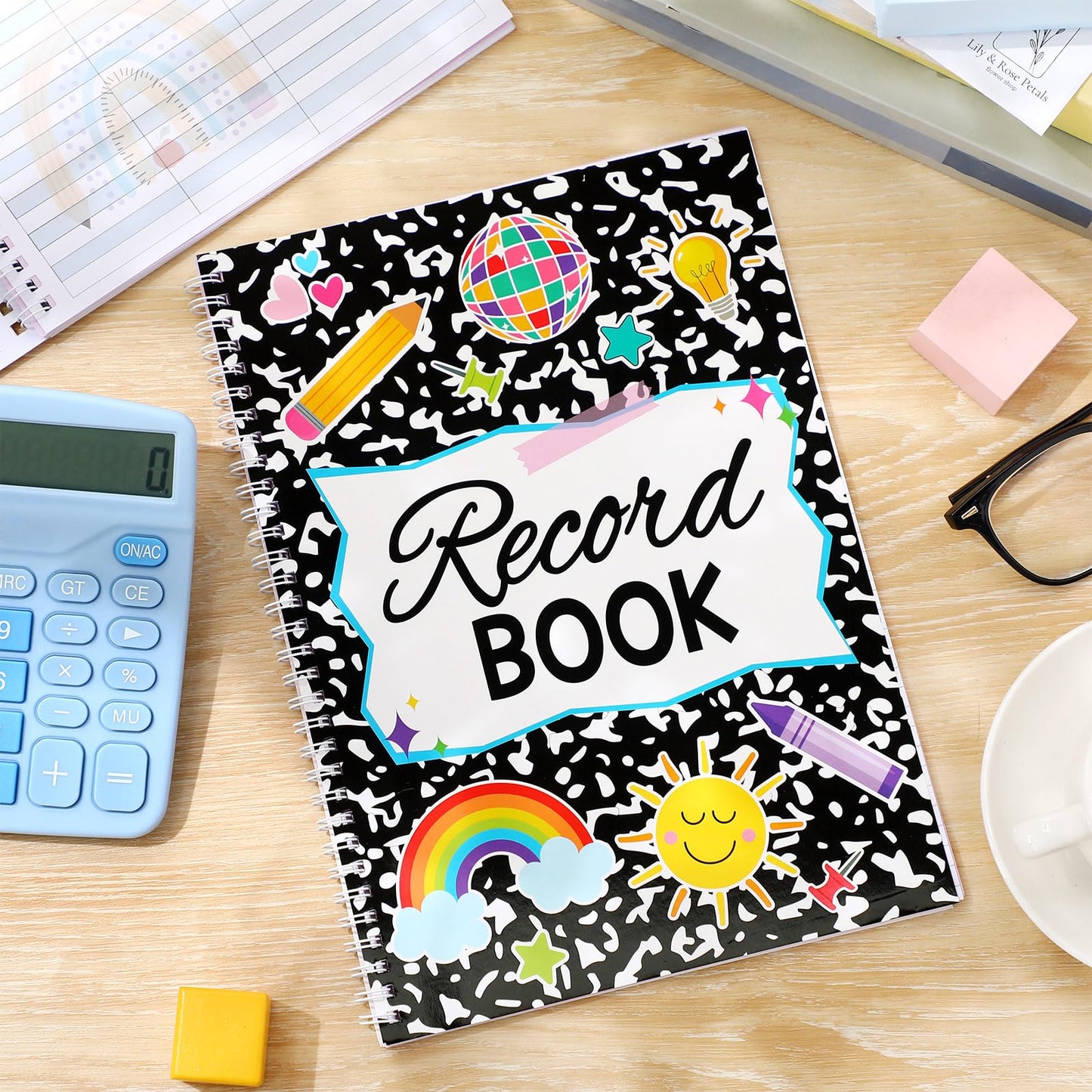 Fuyoooo Teacher Record Book Teacher Grade Books 2026-2027 Spiral Bound Record Planner 2026 Class Grade Book Office Favors for Classroom Attendance Decoration Double Sided(Black,Dots)