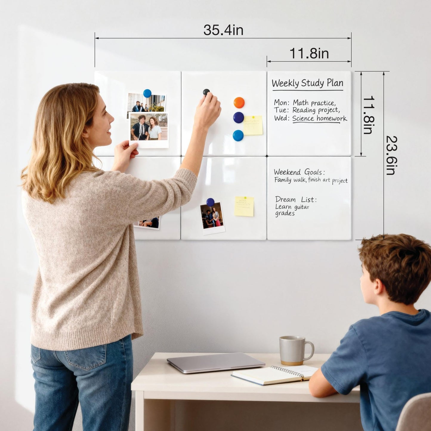 Comix Magnetic Board, 6 Pack Magnetic Whiteboard for wall, 11.8 x 11.8 Inches Dry Erase Board for Kids, Students, White Board Dry Erase Set for Fridge, Office and Home, White