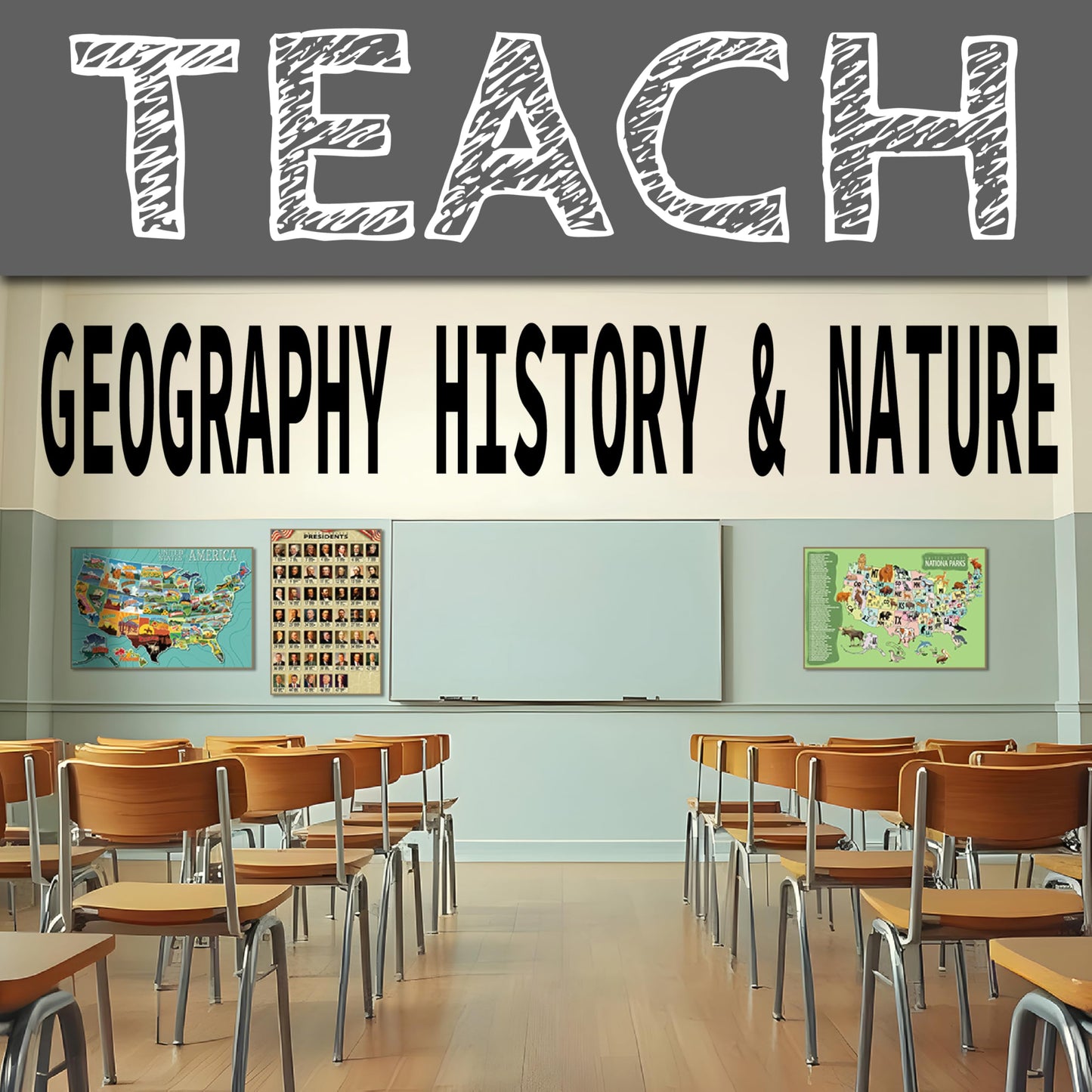 USA Educational Poster Set for Kids – 3-Pack Includes United States Map, Presidents of the USA, and National Parks with State Animals – 16x24 Classroom Wall Posters for Homeschool & Geography Learning