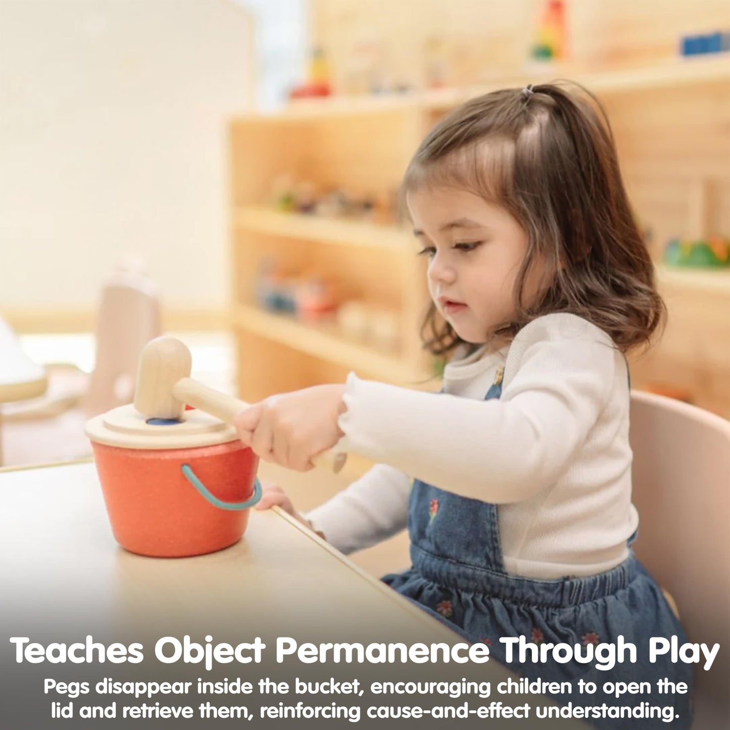 PlanToys® Hammering Peg Bucket | Montessori Wooden Hammering Toy for Toddlers 12M+ | Develops Hand-Eye Coordination, Fine Motor Skills & Problem-Solving | Includes Pegs & Hammer