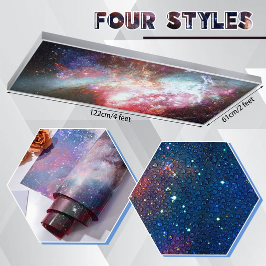 Amylove 4 Pcs Fluorescent Light Covers Classroom Ceiling Panels Light Filters with Backlit Film Material for Office School, 4 x 2 Feet(Dreamy Color,Galaxy Stars)