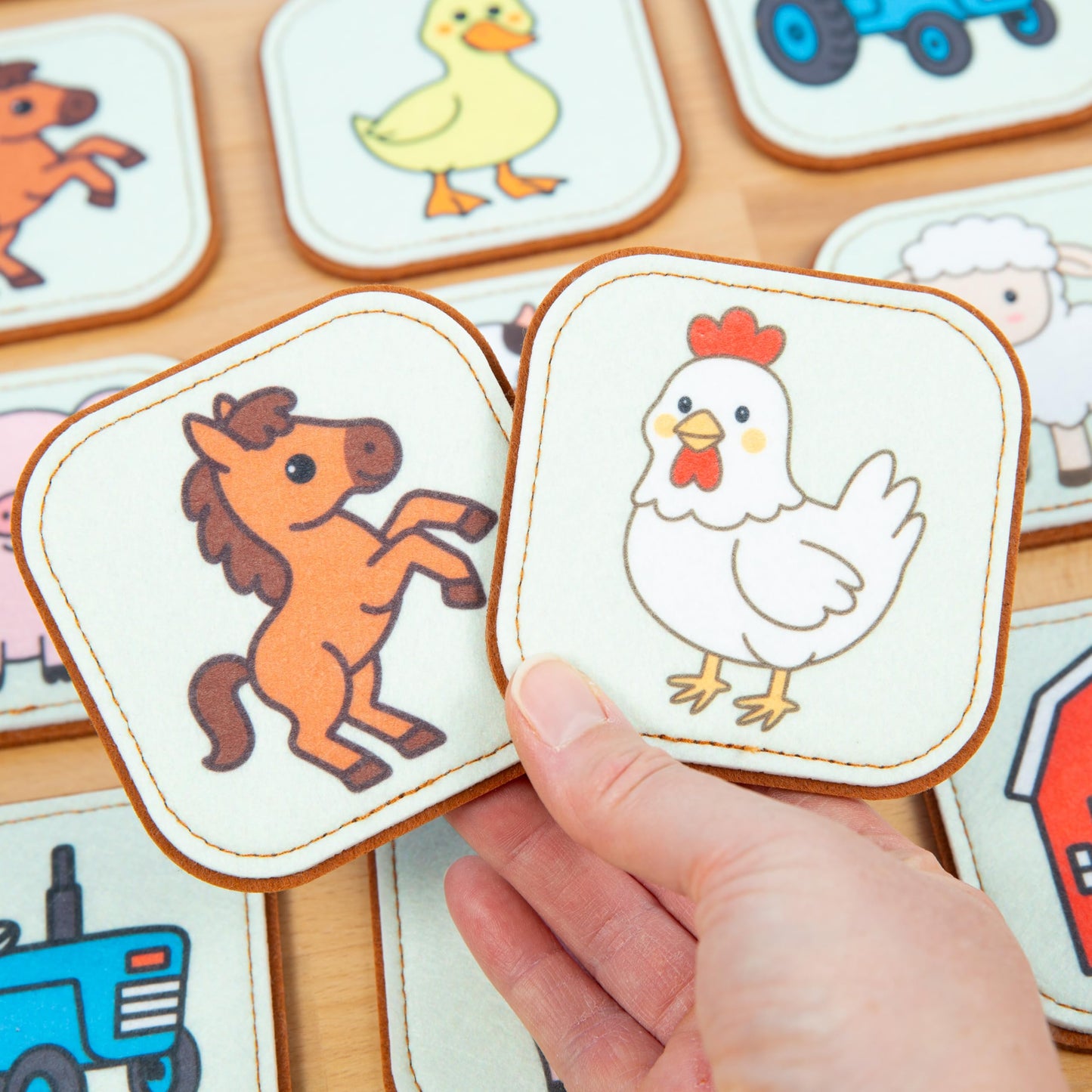 Peapod Play Felt Farm Matching Game for Toddlers – Farm Animal Memory Game & Flash Cards – Soft and Safe for Ages 1+ – Montessori Preschool Learning Activity – Educational Farm Toy for Boys & Girls