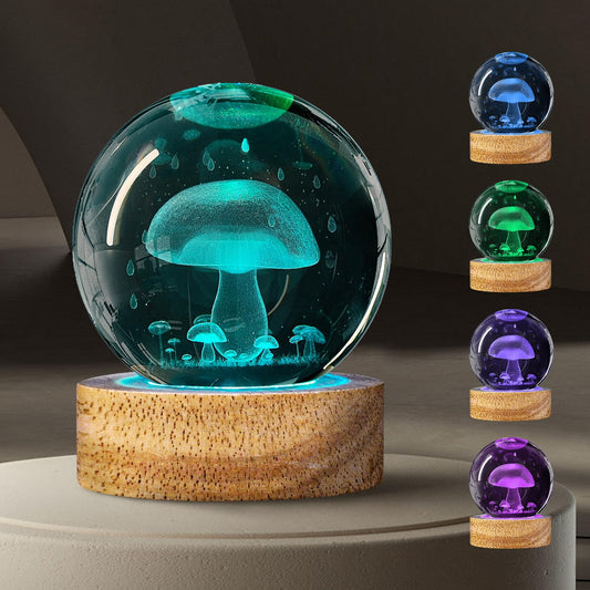 DCORIUNTG 3D Crystal Ball Night Light with 16 Colors, 60mm Glass Ball Lamp with Remote - Unique Mushroom Room Table Decor, Birthday Christmas Gifts for Kids Teens Women